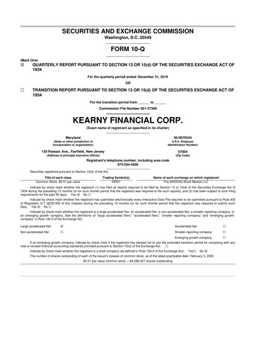 Thumbnail Kearny Financial
 10-Q Quarterly Report FY2020 