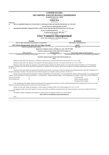 Thumbnail Live Ventures 10-K Annual Report 2019