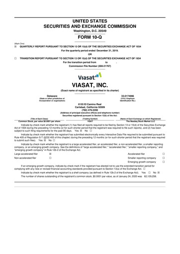 Miniature ViaSat 10-Q Rapport trimestriel  