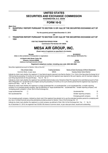 Thumbnail Republic Airways 10-Q Quarterly Report FY2020 