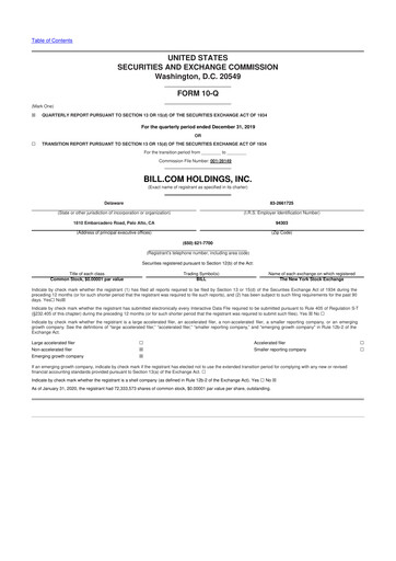 Thumbnail Bill.com 10-Q Quarterly Report FY2020 