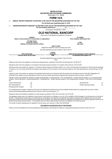 Thumbnail Old National Bank
 10-K Annual Report 2019