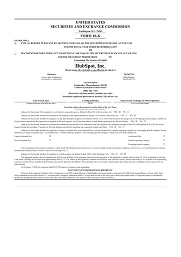 Thumbnail HubSpot 10-K Annual Report 2019