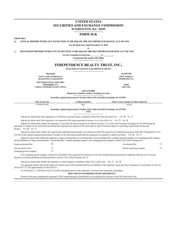 Miniature Independence Realty Trust
 10-K Rapport annuel 2019