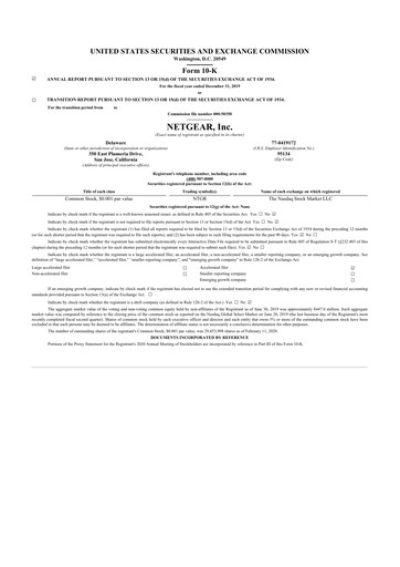 Thumbnail NETGEAR 10-K Annual Report 2019