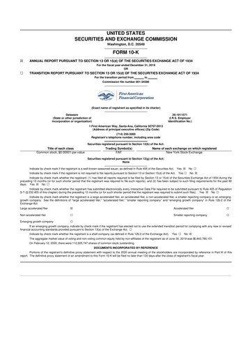Miniature First American Financial Corporation 10-K Rapport annuel 2019