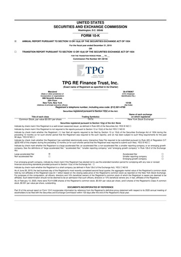 Miniature TPG Real Estate Finance Trust
 10-K Rapport annuel 2019
