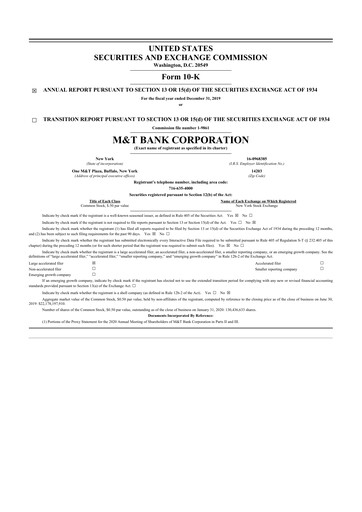 Thumbnail M&T Bank 10-K Annual Report 2019