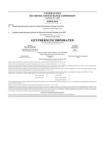 Thumbnail Gentherm 10-K Annual Report 2019