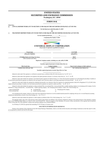Thumbnail Universal Display Corporation
 10-K Annual Report 2019