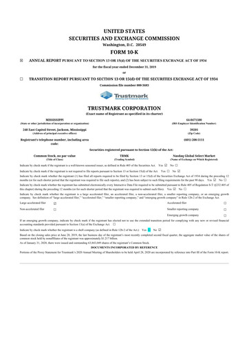 Thumbnail Trustmark 10-K Annual Report 2019