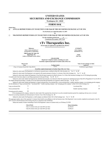 Miniature vTv Therapeutics
 10-K Rapport annuel 2019