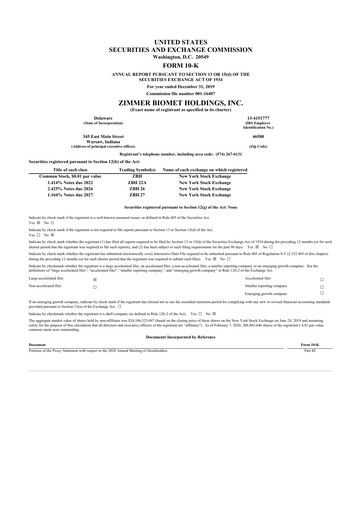 Thumbnail Zimmer Biomet 10-K Annual Report 2019