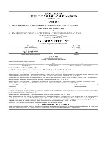 Thumbnail Badger Meter
 10-K Annual Report 2019