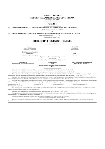 Thumbnail Builders FirstSource
 10-K Annual Report 2019