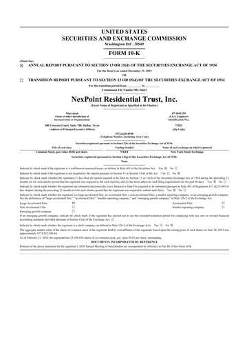 Thumbnail NexPoint Residential Trust 10-K Annual Report 2019