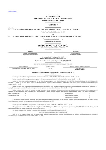 Thumbnail Onto Innovation 10-K Annual Report 2019