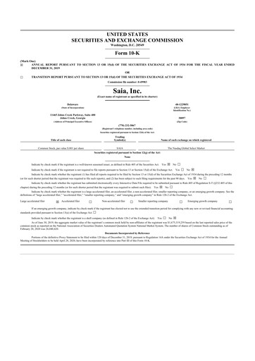 Thumbnail Saia
 10-K Annual Report 2019