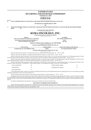 Thumbnail Kura Oncology
 10-K Annual Report 2019