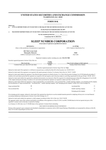 Thumbnail Sleep Number 10-K Annual Report 2019