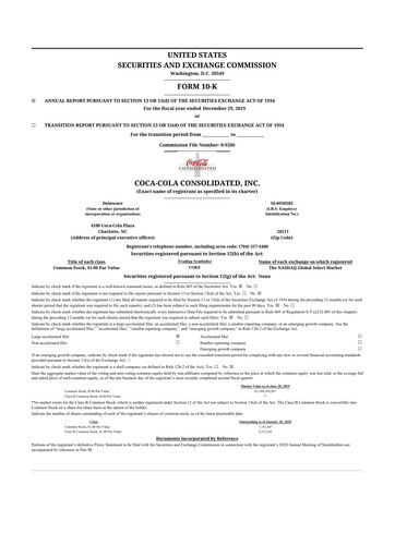 Thumbnail Coca-Cola Consolidated 10-K Annual Report 2019