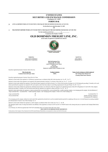 Thumbnail Old Dominion Freight Line
 10-K Annual Report 2019