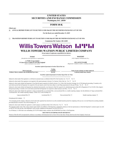 Miniature Willis Towers Watson  10-K Rapport annuel 2019