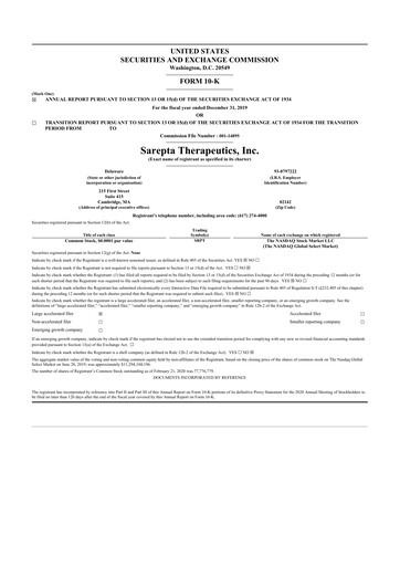 Thumbnail Sarepta Therapeutics
 10-K Annual Report 2019
