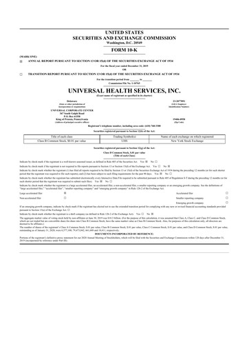 Thumbnail Universal Health Services
 10-K Annual Report 2019