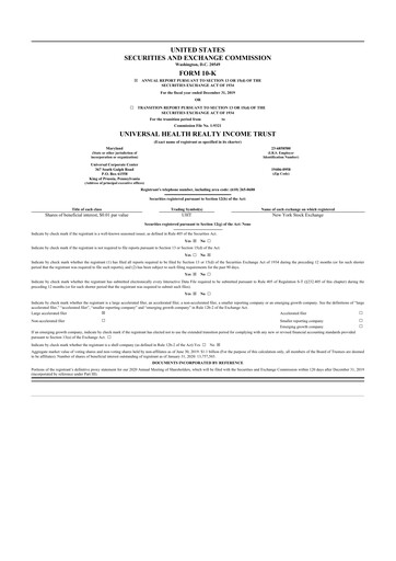 Thumbnail Universal Health Realty Income Trust 10-K Annual Report 2019