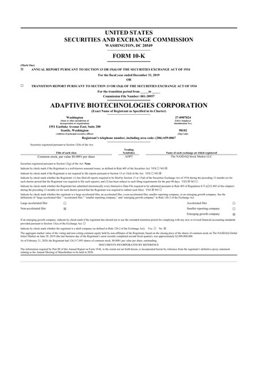 Thumbnail Adaptive Biotechnologies
 10-K Annual Report 2019
