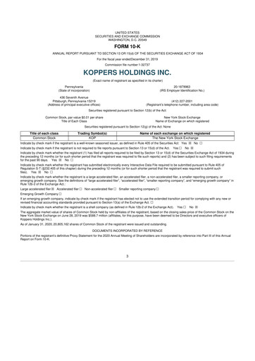 Thumbnail Koppers Holdings 10-K Annual Report 2019