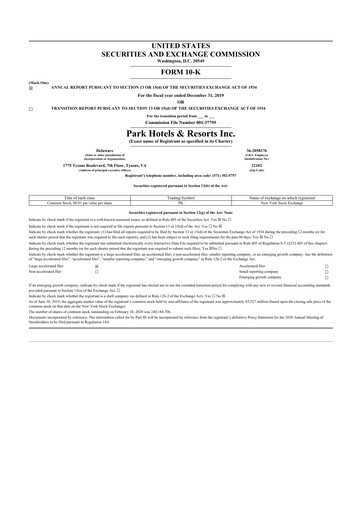 Thumbnail Park Hotels & Resorts

 10-K Annual Report 2019