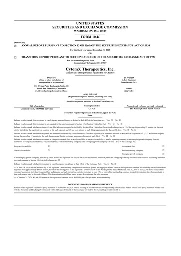 Thumbnail CytomX Therapeutics
 10-K Annual Report 2019