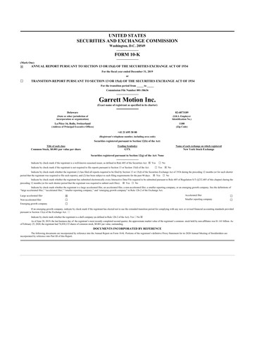 Thumbnail Garrett Motion 10-K Annual Report 2019