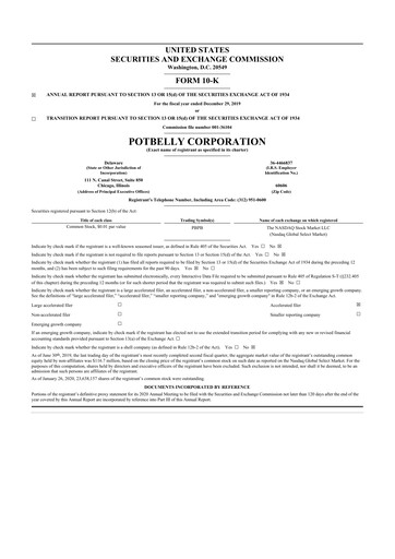 Thumbnail Potbelly Corporation 10-K Annual Report 2019