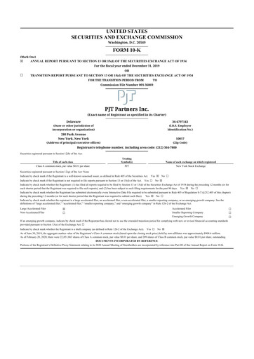 Thumbnail PJT Partners
 10-K Annual Report 2019