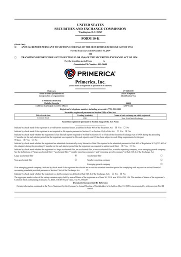 Thumbnail Primerica
 10-K Annual Report 2019