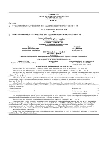 Thumbnail Puma Biotechnology 10-K Annual Report 2019