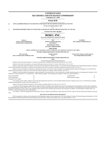 Thumbnail Roku 10-K Annual Report 2019