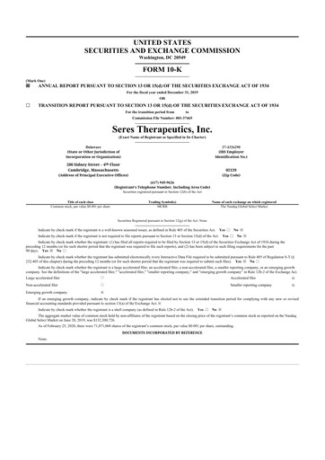 Thumbnail Seres Therapeutics 10-K Annual Report 2019