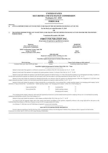 Thumbnail First Foundation
 10-K Annual Report 2019