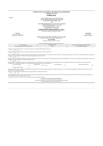 Thumbnail Comstock Resources 10-K Annual Report 2019