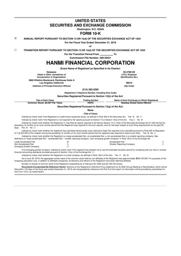 Thumbnail Hanmi Financial 10-K Annual Report 2019