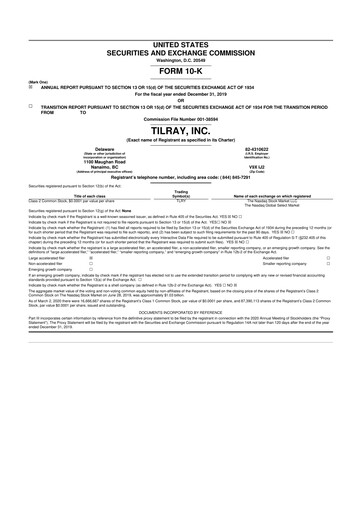 Thumbnail Tilray Brands
 10-K Annual Report 2019