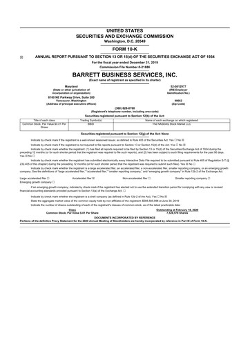 Thumbnail Barrett Business Services 10-K Annual Report 2019