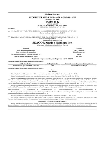 Miniature SEACOR Marine 10-K Rapport annuel 2019