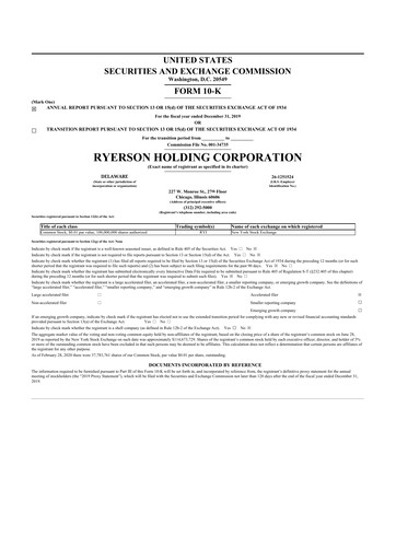 Thumbnail Ryerson 10-K Annual Report 2019