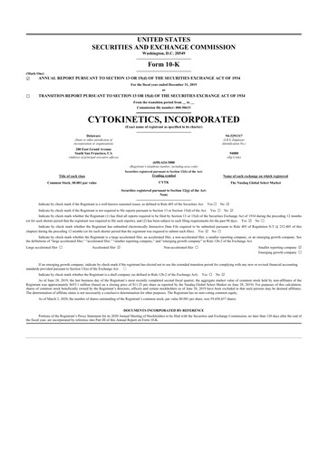 Thumbnail Cytokinetics
 10-K Annual Report 2019