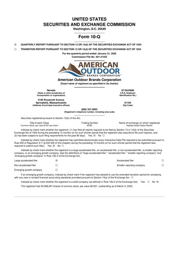 Thumbnail Smith & Wesson 10-Q Quarterly Report FY2020 